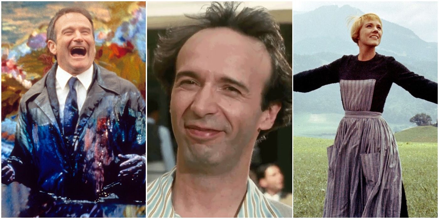 Movies That Start Out Lighthearted Feature Image Robin Williams, Roberto Benigni, Julie Andrews