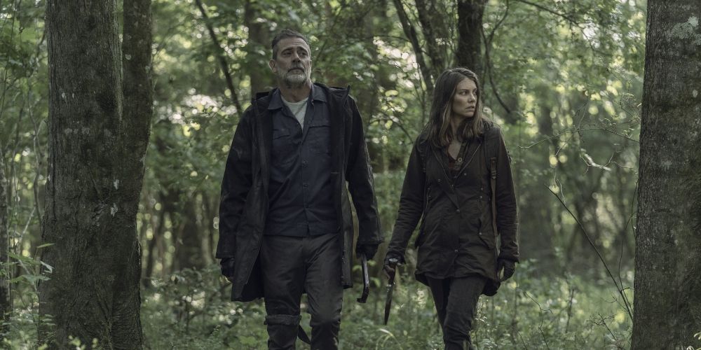 Maggie and Negan together in the woods The Walking Dead
