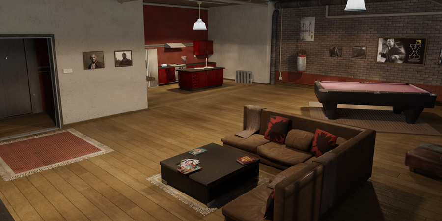 GTAIV Playboy X Penthouse Cropped Showing The Livingroom Layout With Couches And Pool Table