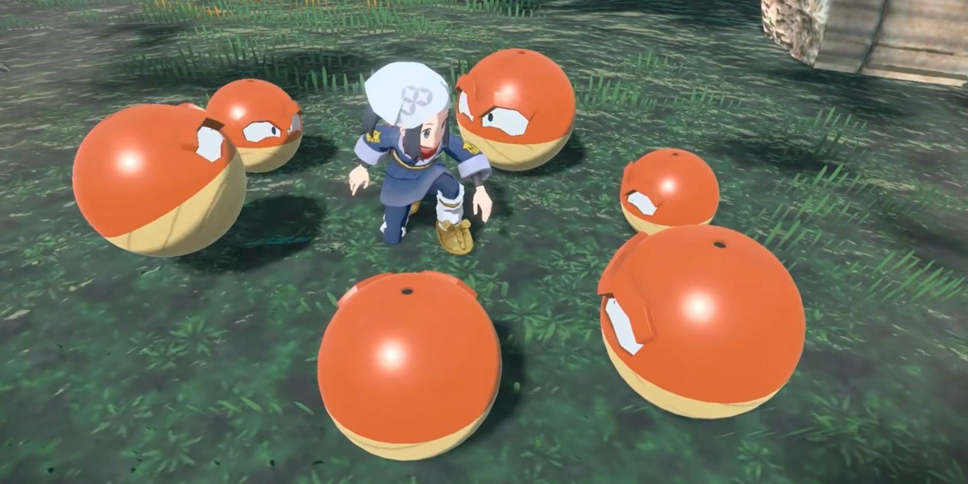Hisuian Voltorb is an Electric- and Grass-type Pokemon part of the