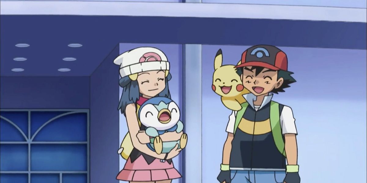ash and dawn smiling from pokemon