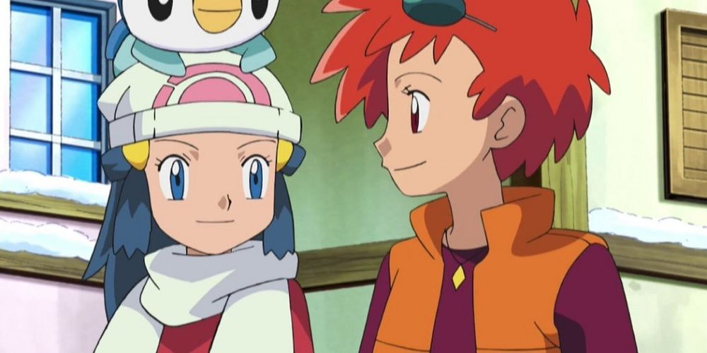 Dawn and Zoey smile at each other in Pokemon anime