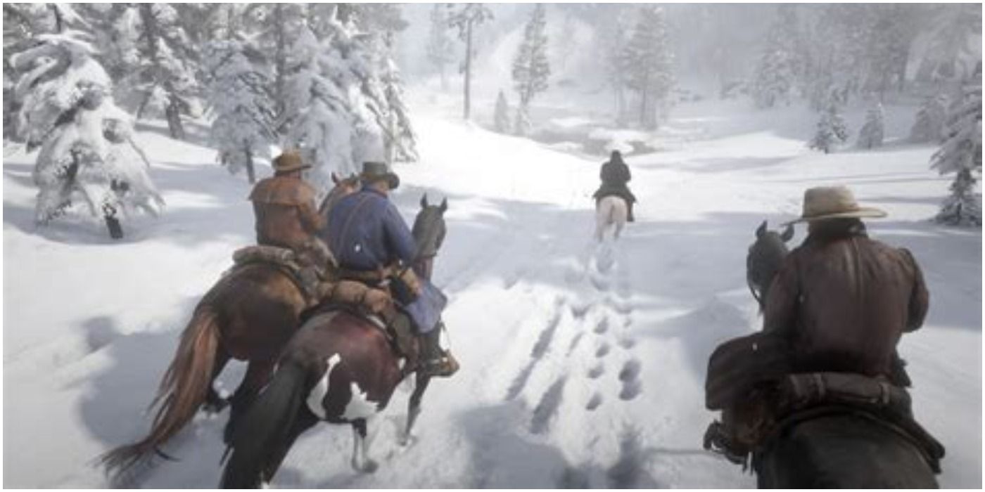 Red Dead Redemption 2 Riding Horses through the Snow