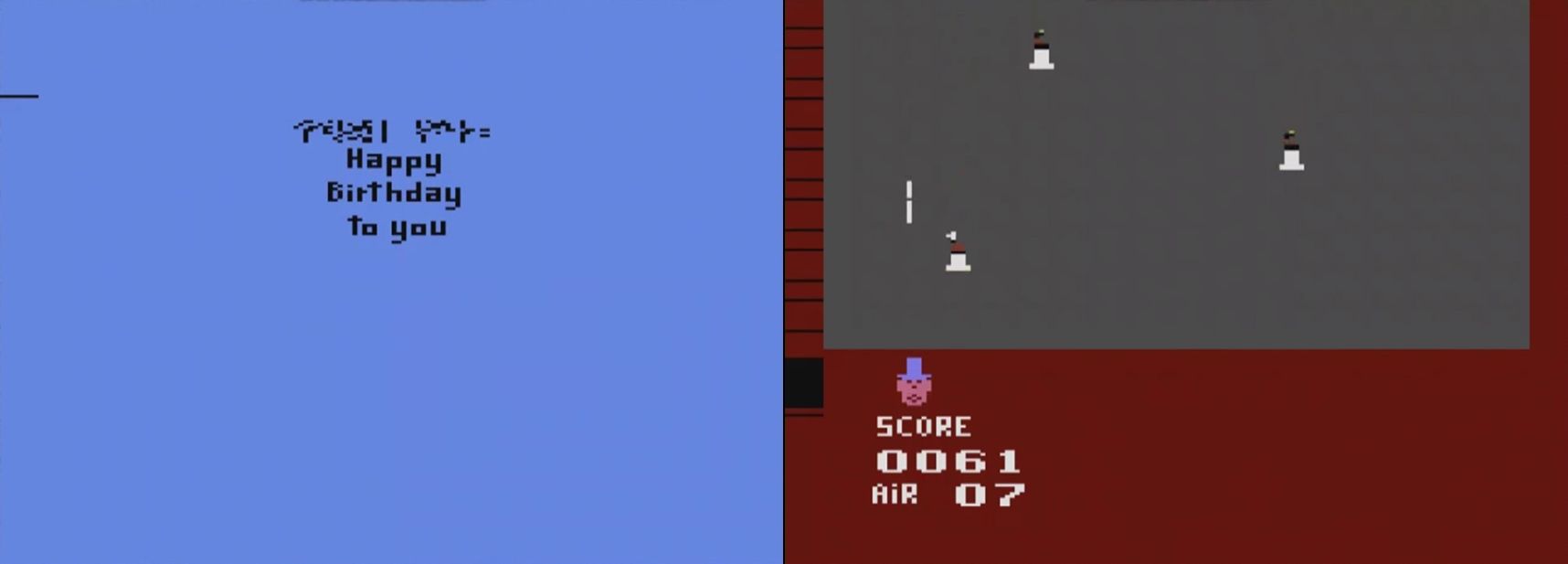 In-game screenshots of Atari's Birthday Mania.