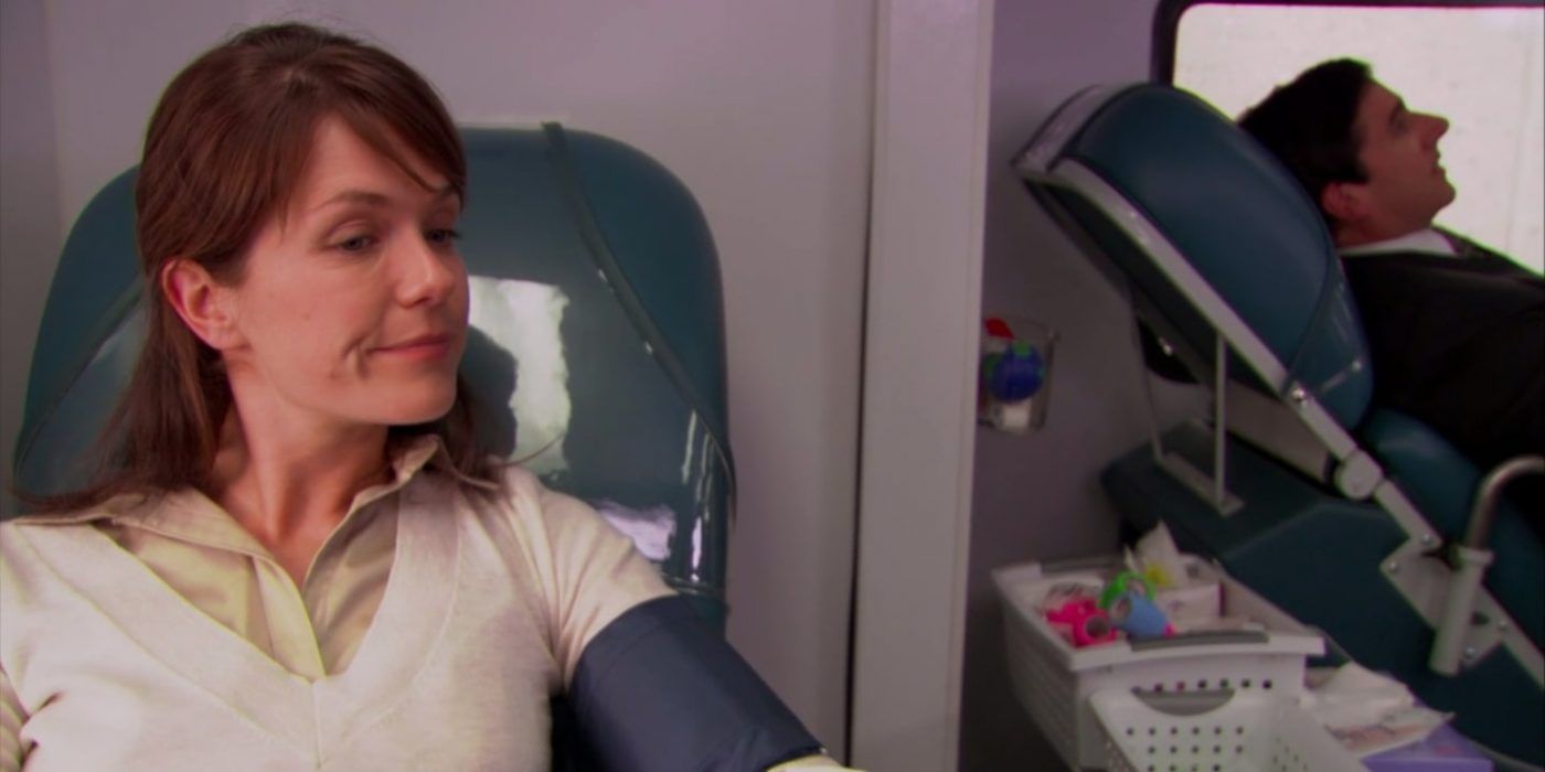 Glove Girl from The Office US giving blood