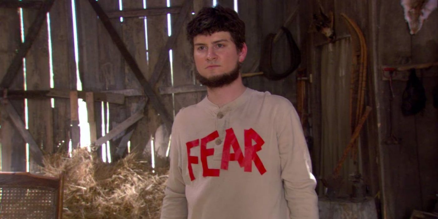 Mose from The Office US with fear shirt.