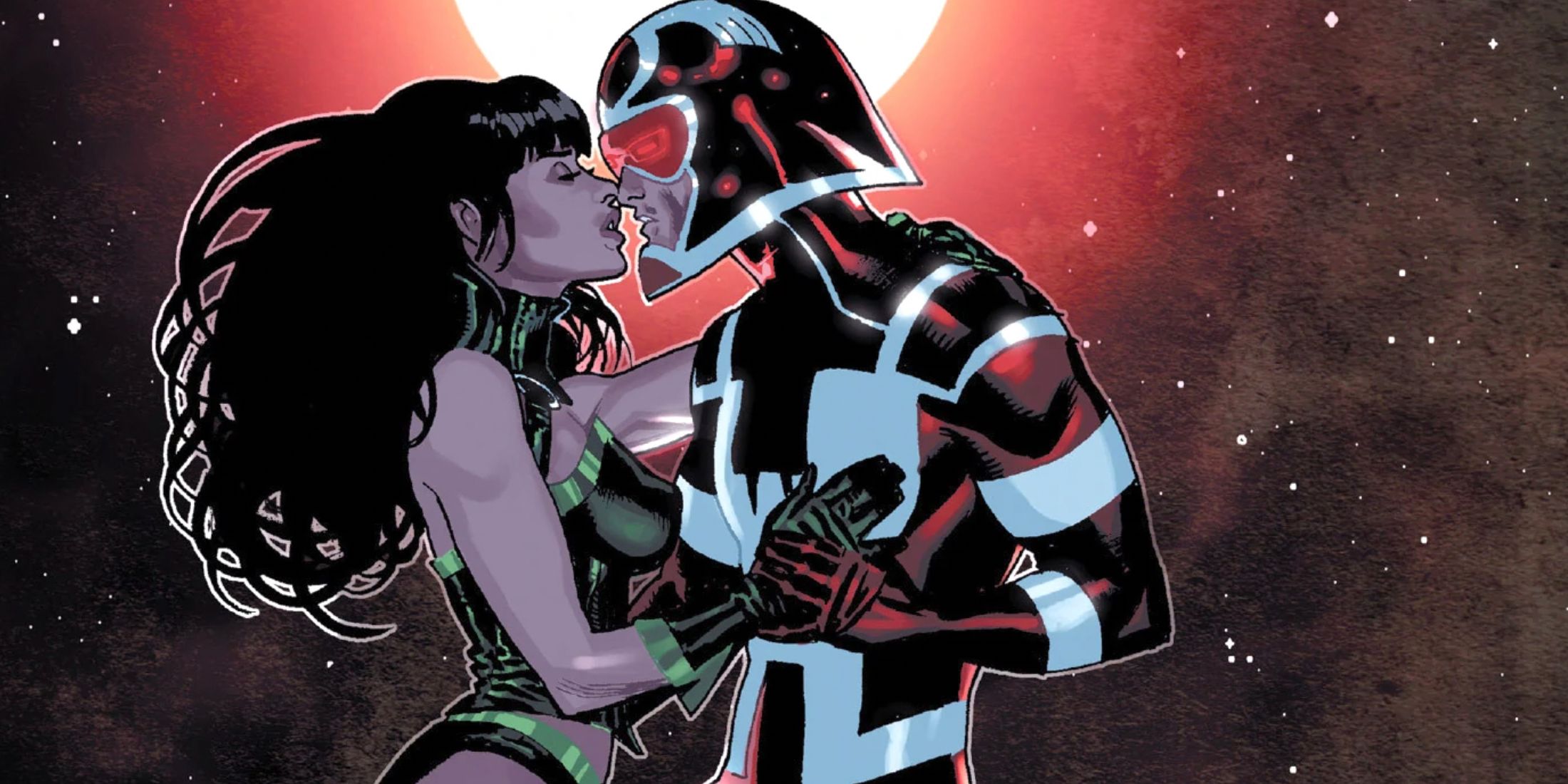 Sersi and Makkari embrace in Marvel comics