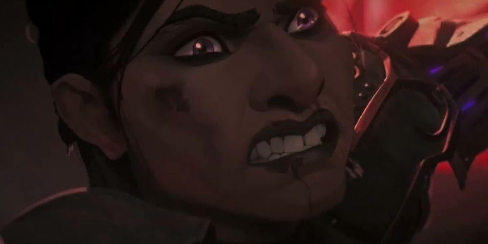 Sevika grimacing as she fights Vi in Arcane