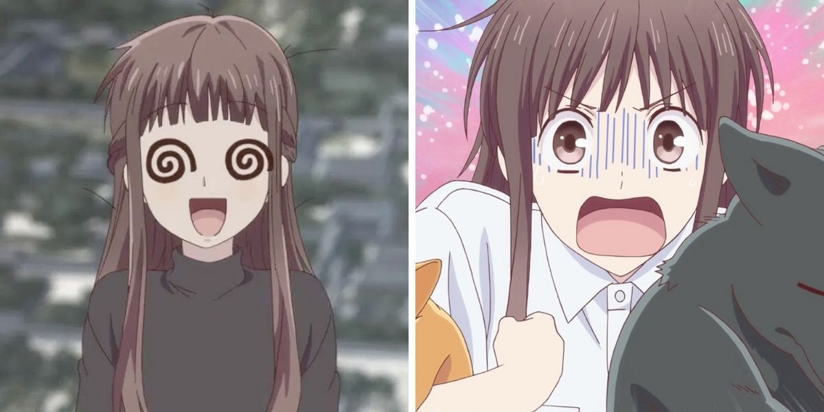 Images feature Tohru Honda from Fruits Basket being clumsy
