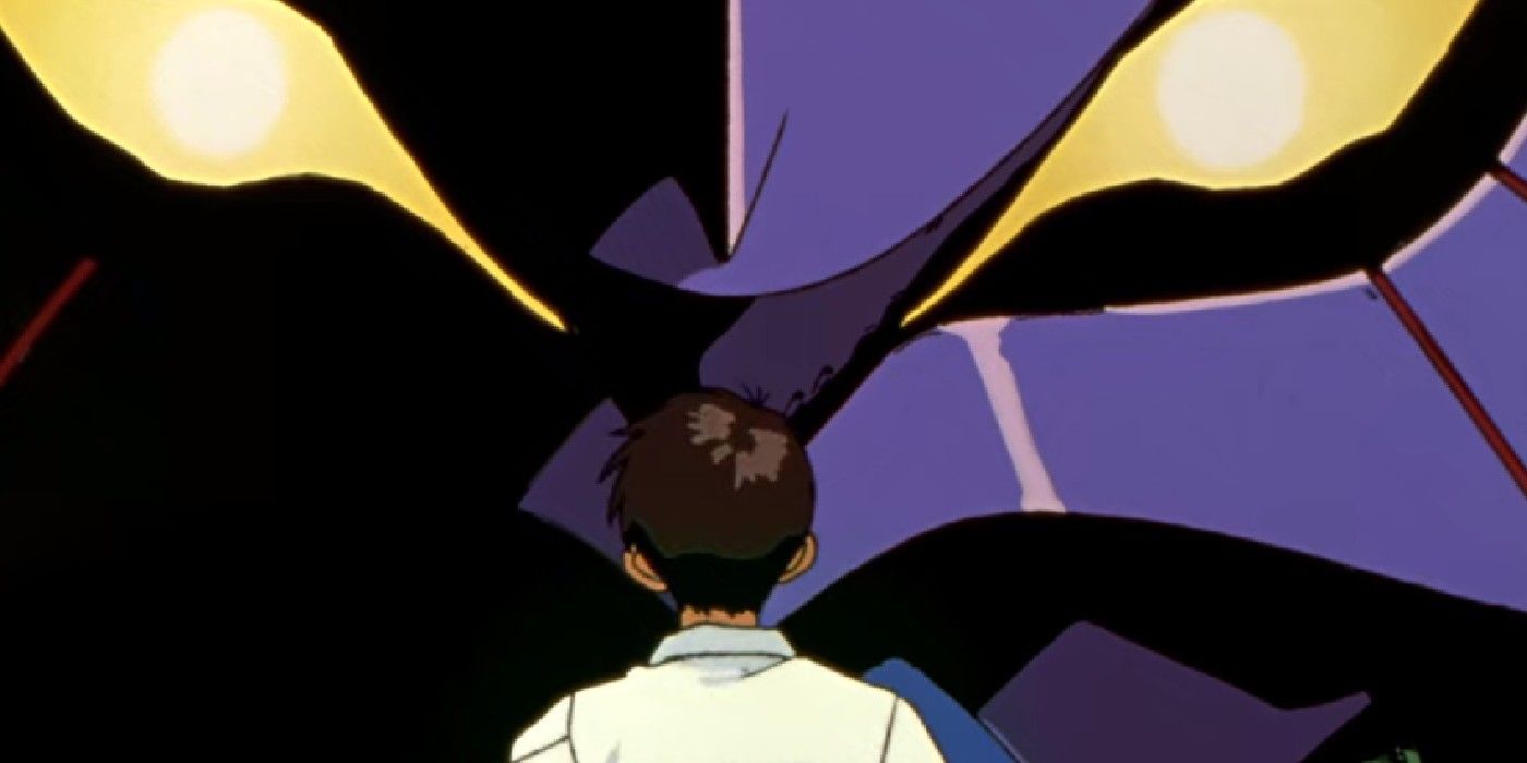 Shinji Stands In Front Of Unit 1 In Neon Genesis Evangelion