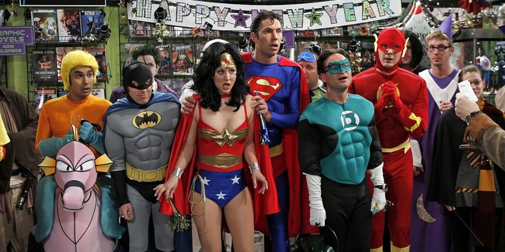 The gang and Zack dressing up as the Justice League for a costume party The Big Bang Theory