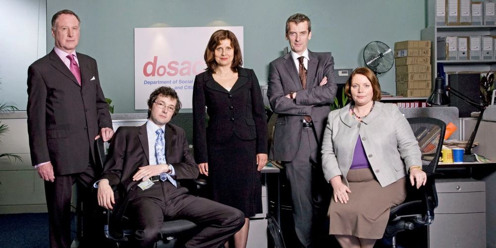 Glenn Cullen, Ollie Reeder, Nicola Murray, Terri Coverly, and Malcolm Tucker the Thick of It