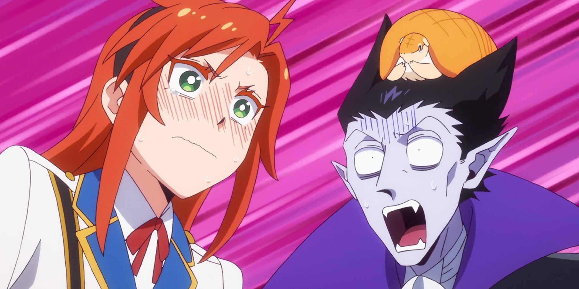 Draluc and John are shocked at an embarrassed Hinaichi in The Vampire Dies in No Time.