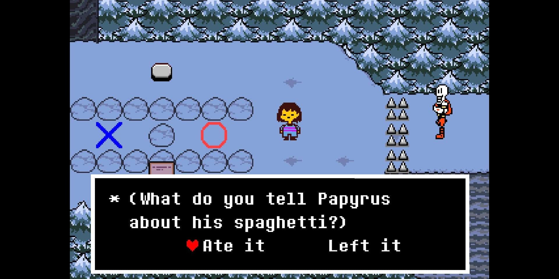 Frisk telling Papyrus they ate his spaghetti
