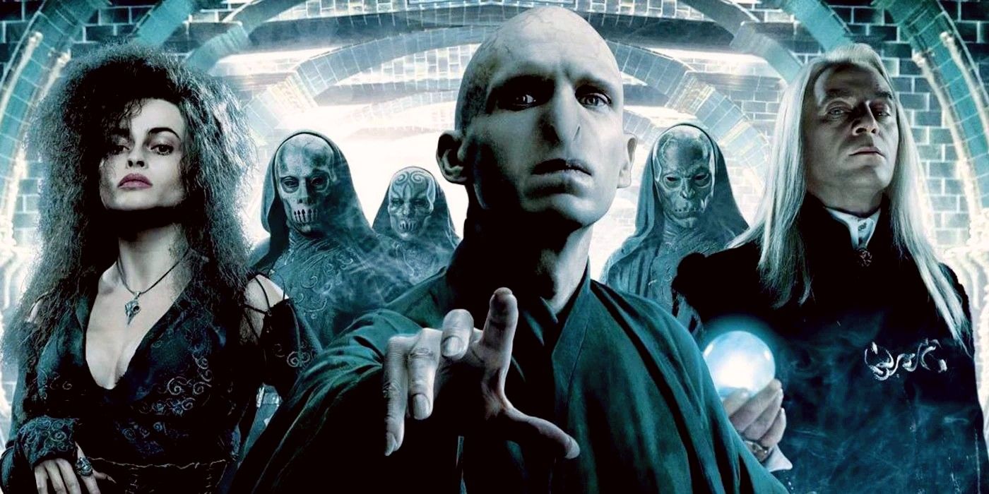 Voldemort in front of some of his Death Eaters in Harry Potter promotional poster