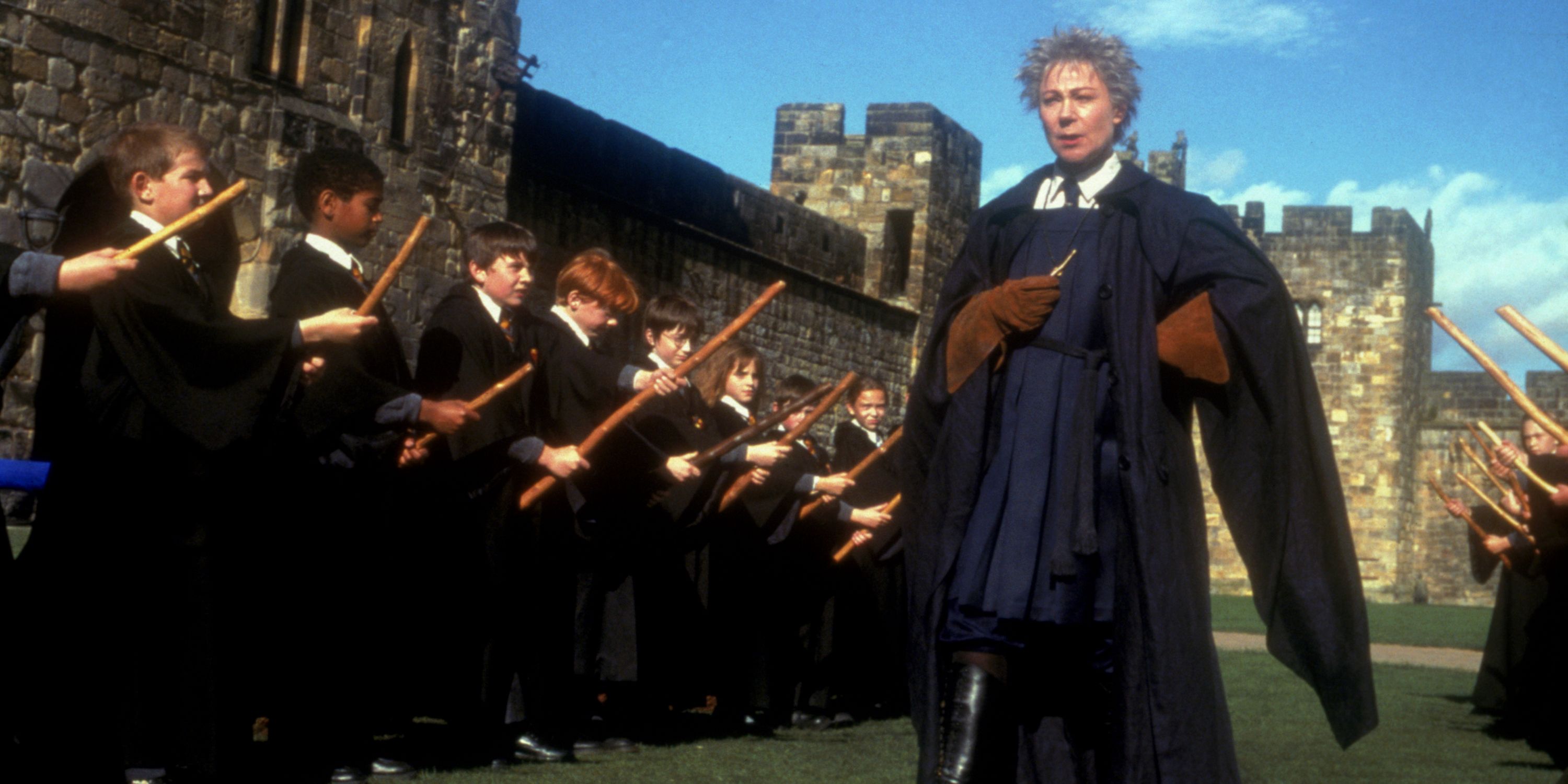 Zoë Wanamaker as Madame Hooch teaching a flying class