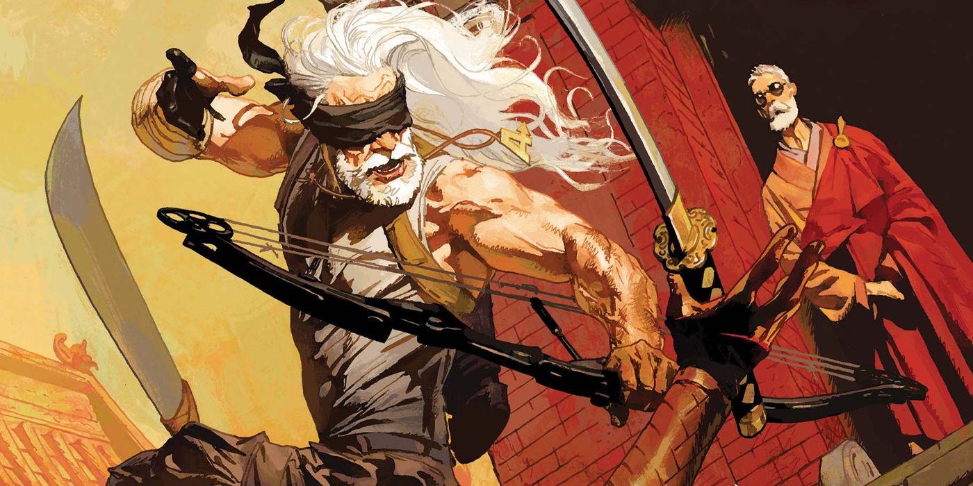 Old Man Clint Barton gets trained by Daredevil on the cover of Wastelanders: Hawkeye.