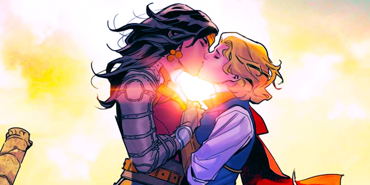 Wonder woman kissing supergirl