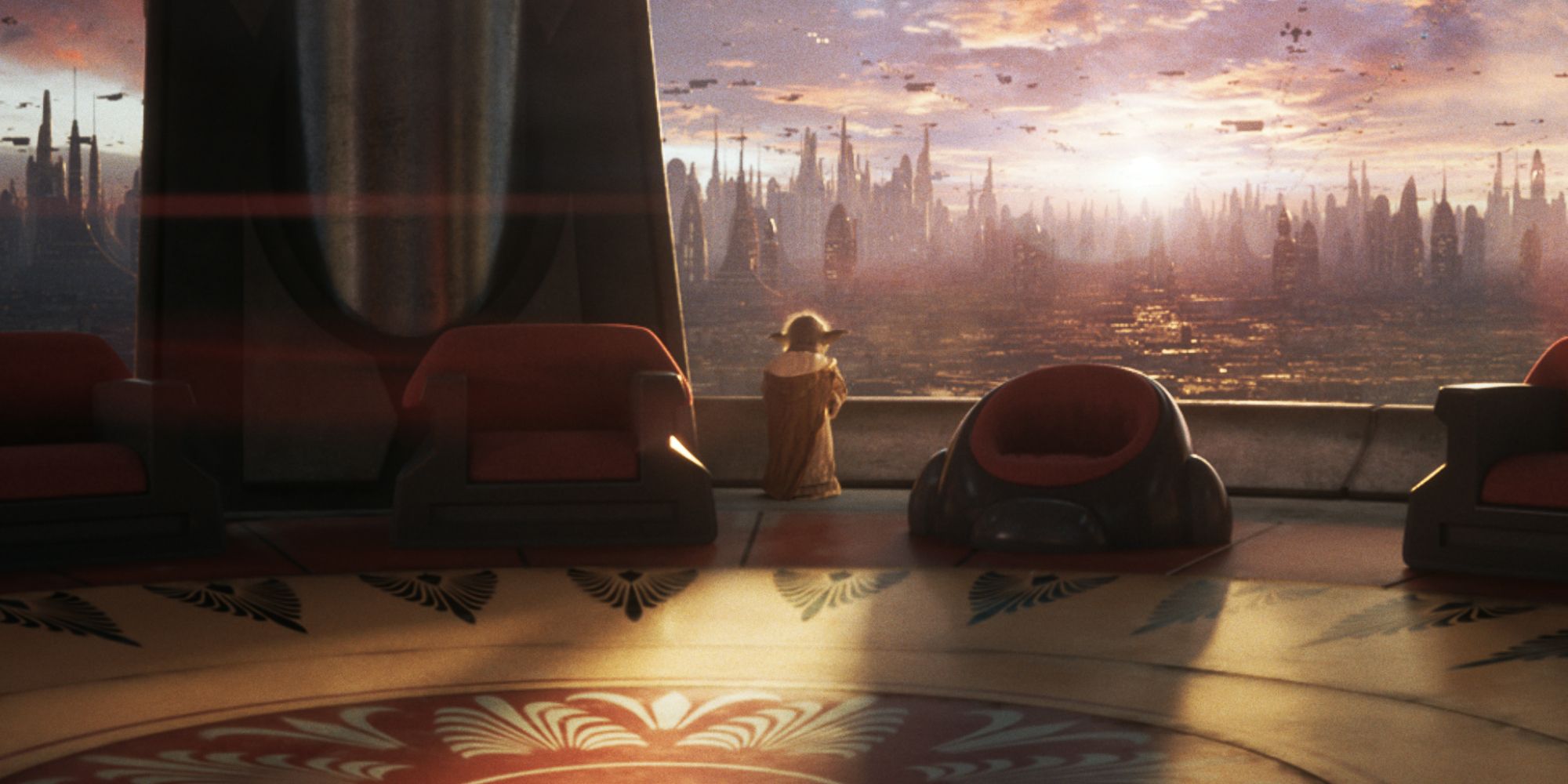 Yoda Stares Out at Coruscant from the Jedi Council chamber in Star Wars Eclipse trailer