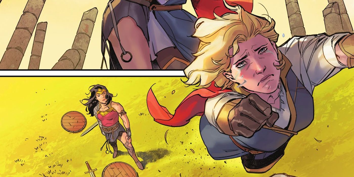 Zala Jor-El flies away from Wonder Woman in Dark Knights of Steel