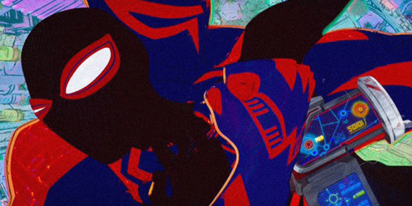 Miguel O'Hara and Miles Morales grapple in the air in Across the Spider-Verse trailer