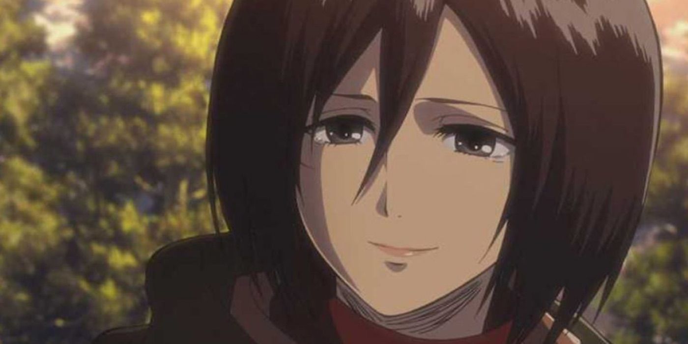 Mikasa smiling in Attack On Titan.