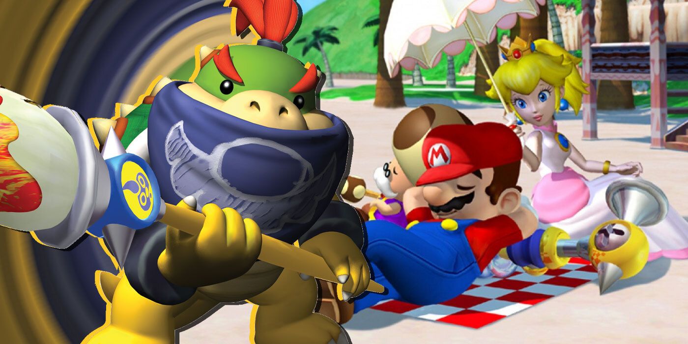 Mario and Princess Peach in Sunshine with Bowser Jr