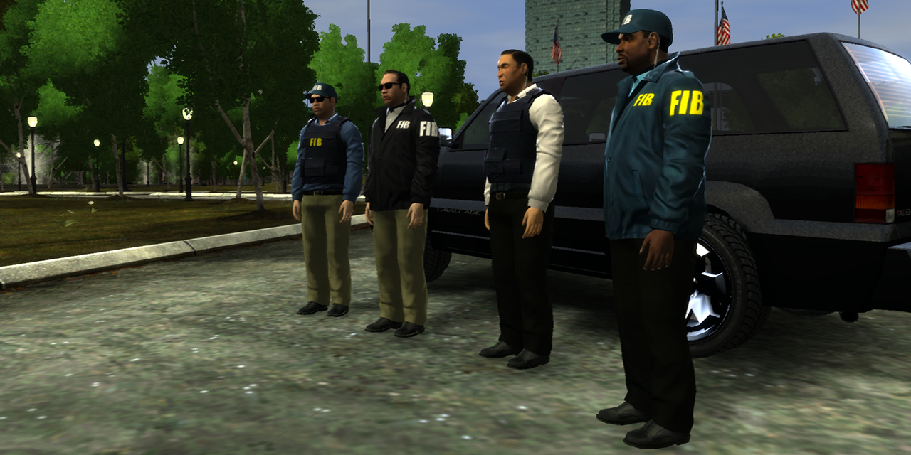 GTA IV FIB Lined Up In Front Of Their SUV Cropped