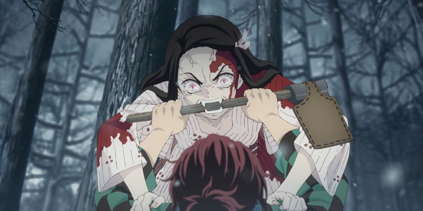 Tanjiro holds off Nezuko in Demon Slayer anime