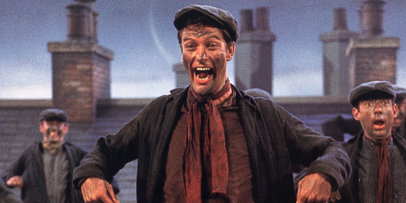 dick van dyke dancing with the chimney sweeps as burt in mary poppins