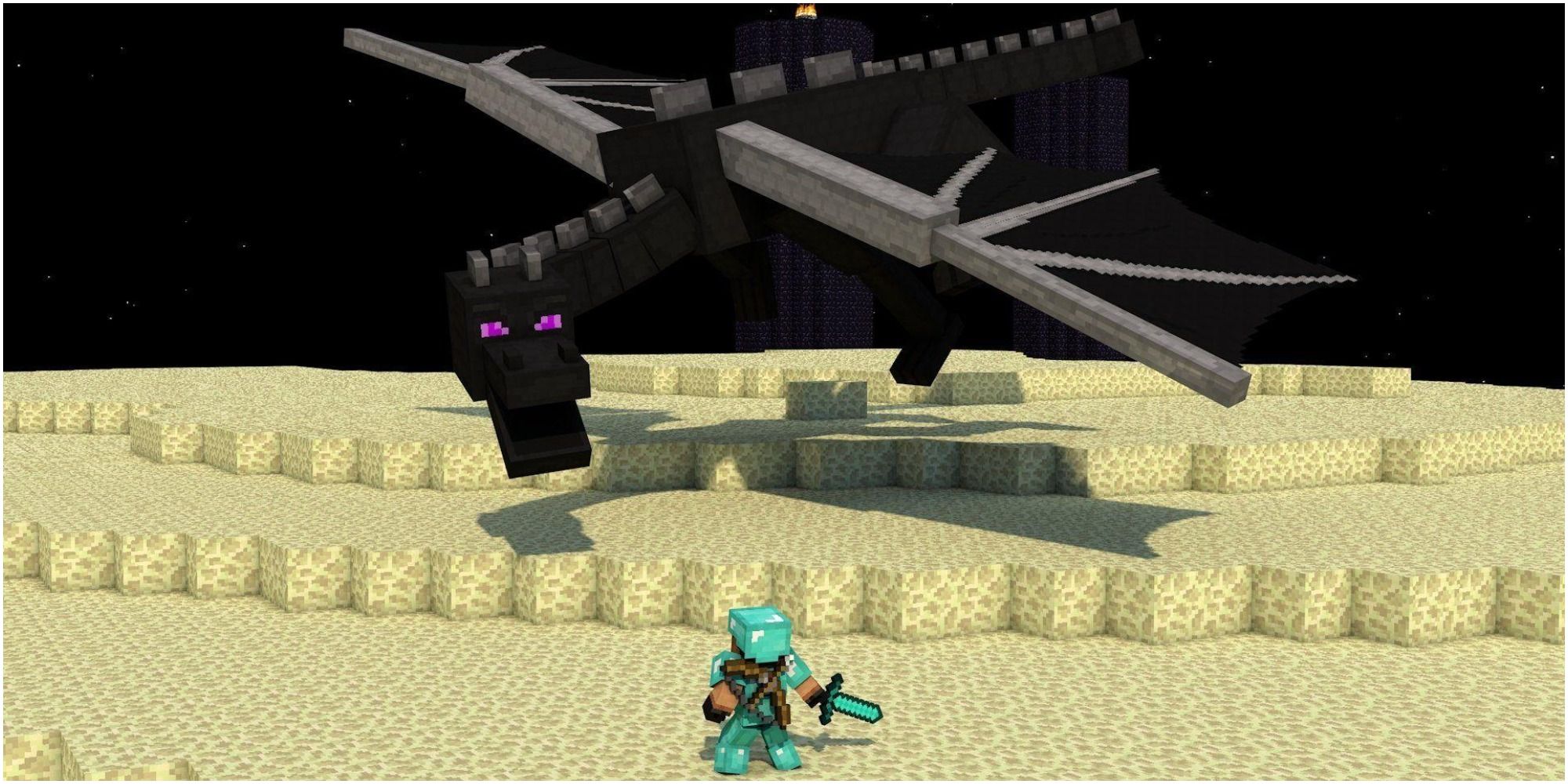 ender dragon from minecraft attacking steve