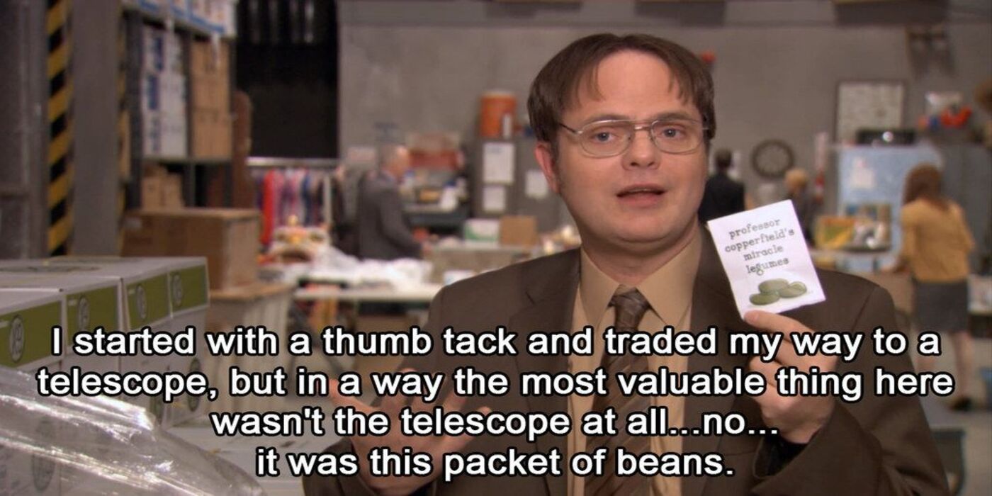 Dwight Schrute buys magic beans from Jim on The Office
