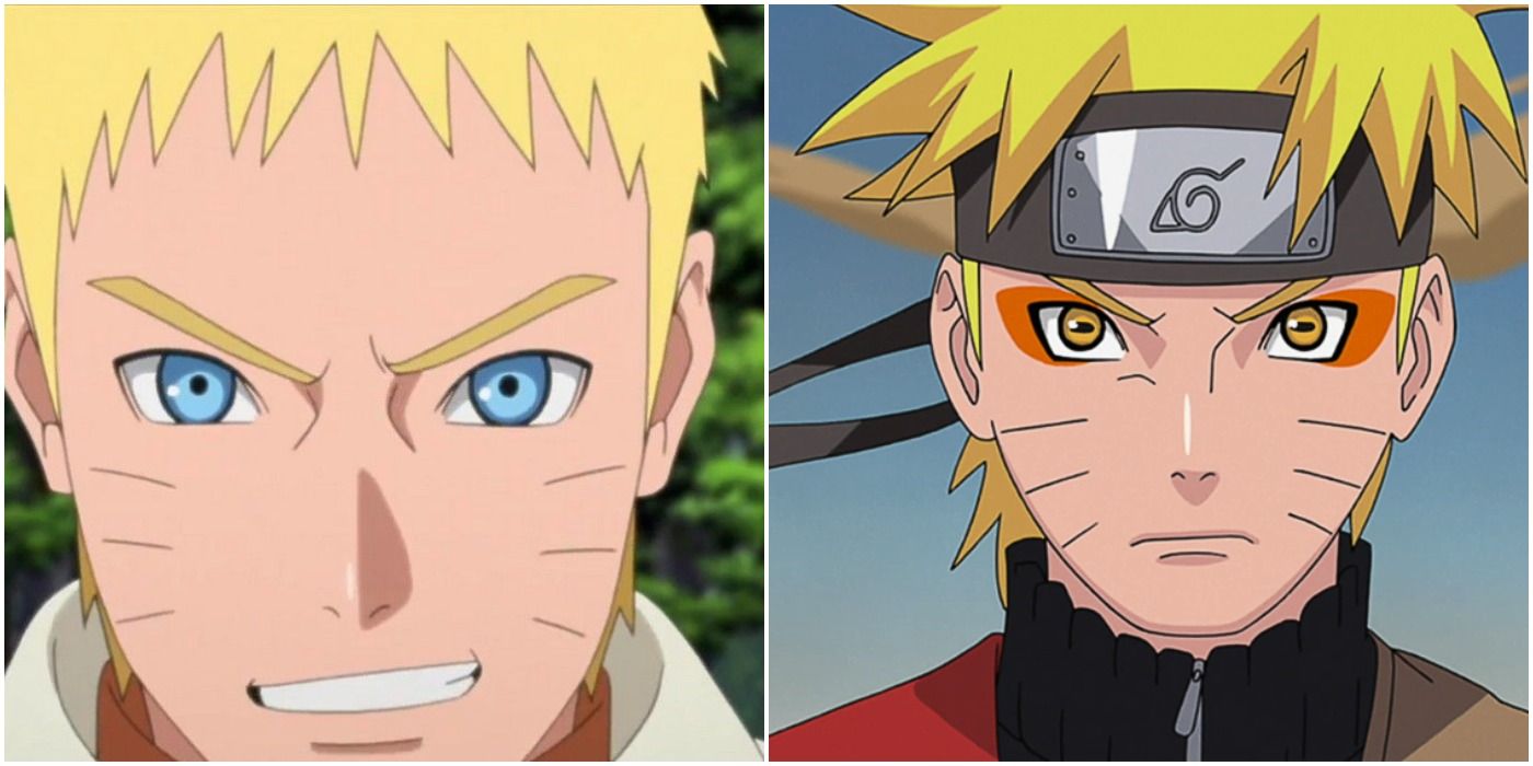 Adult Naruto Grinning (left); Naruto in sage mode (right)