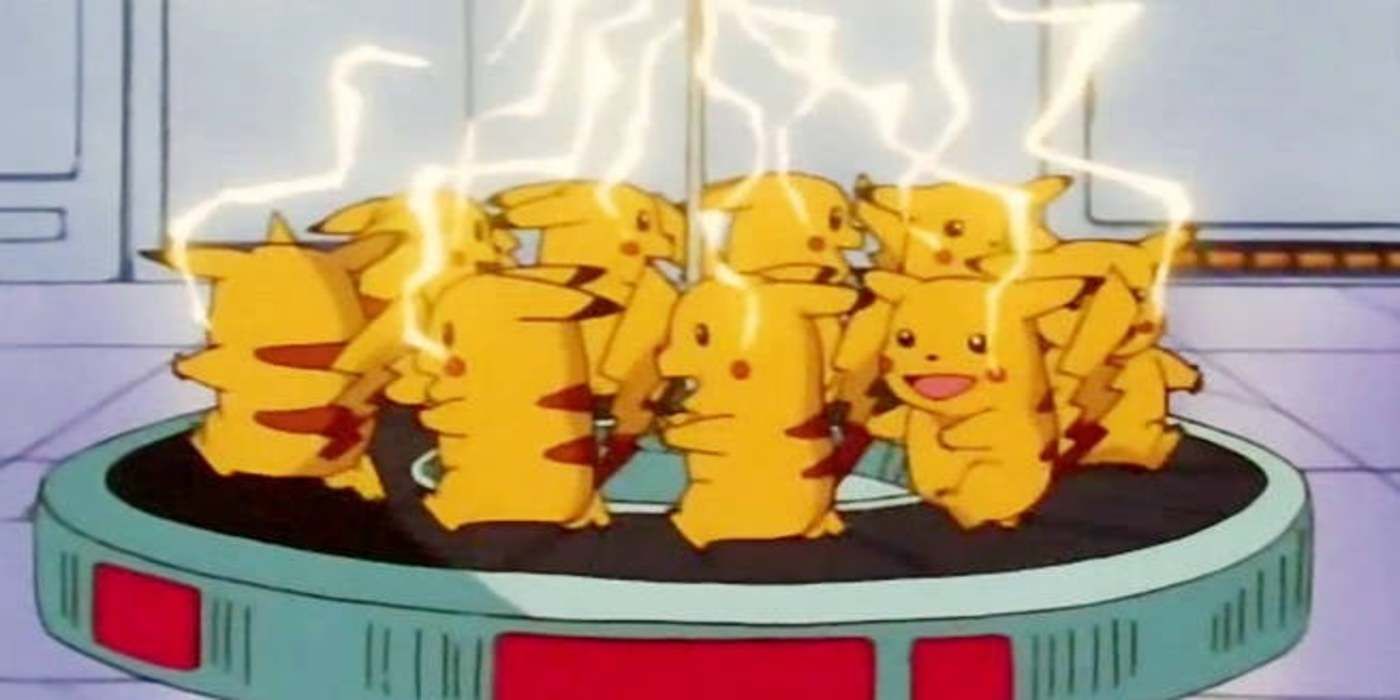 Pikachu's form a circle to provide electricity