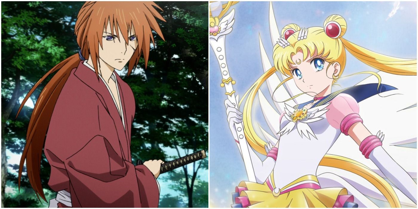 split image of Usagi from sailor moon and Kenshin from rurouni kenshin