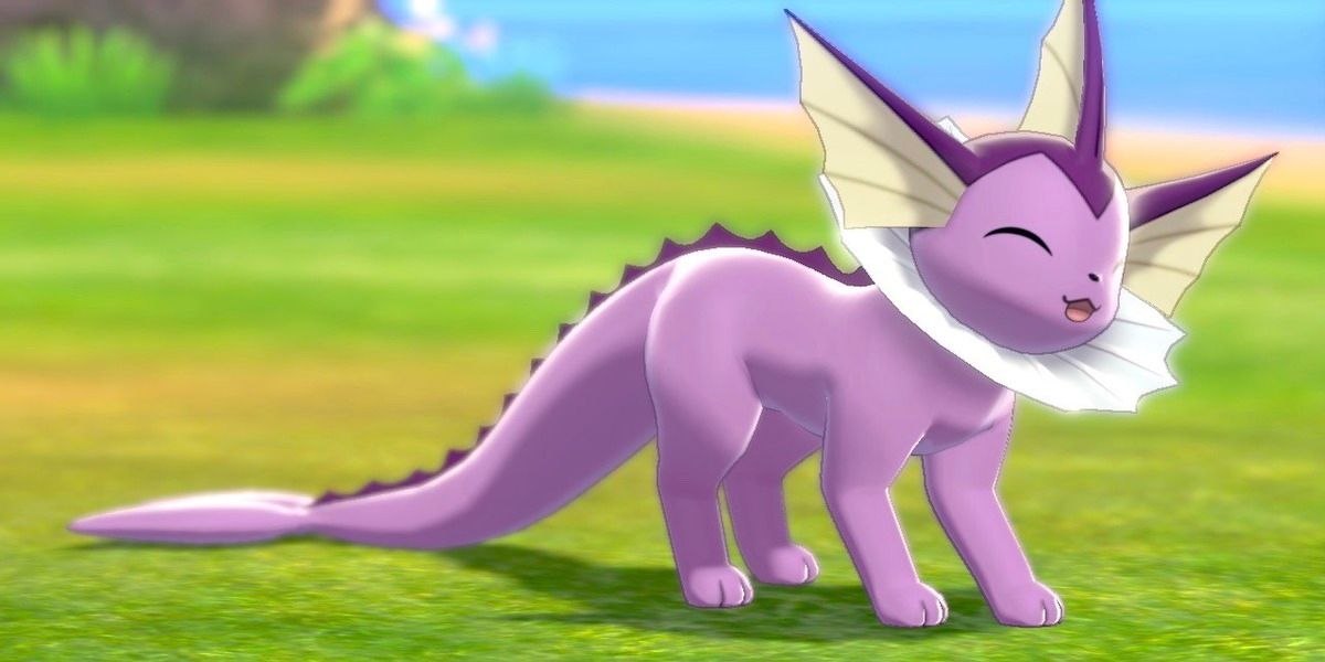 The shiny form of Vaporeon is smiling in Pokemon Sword and Shield