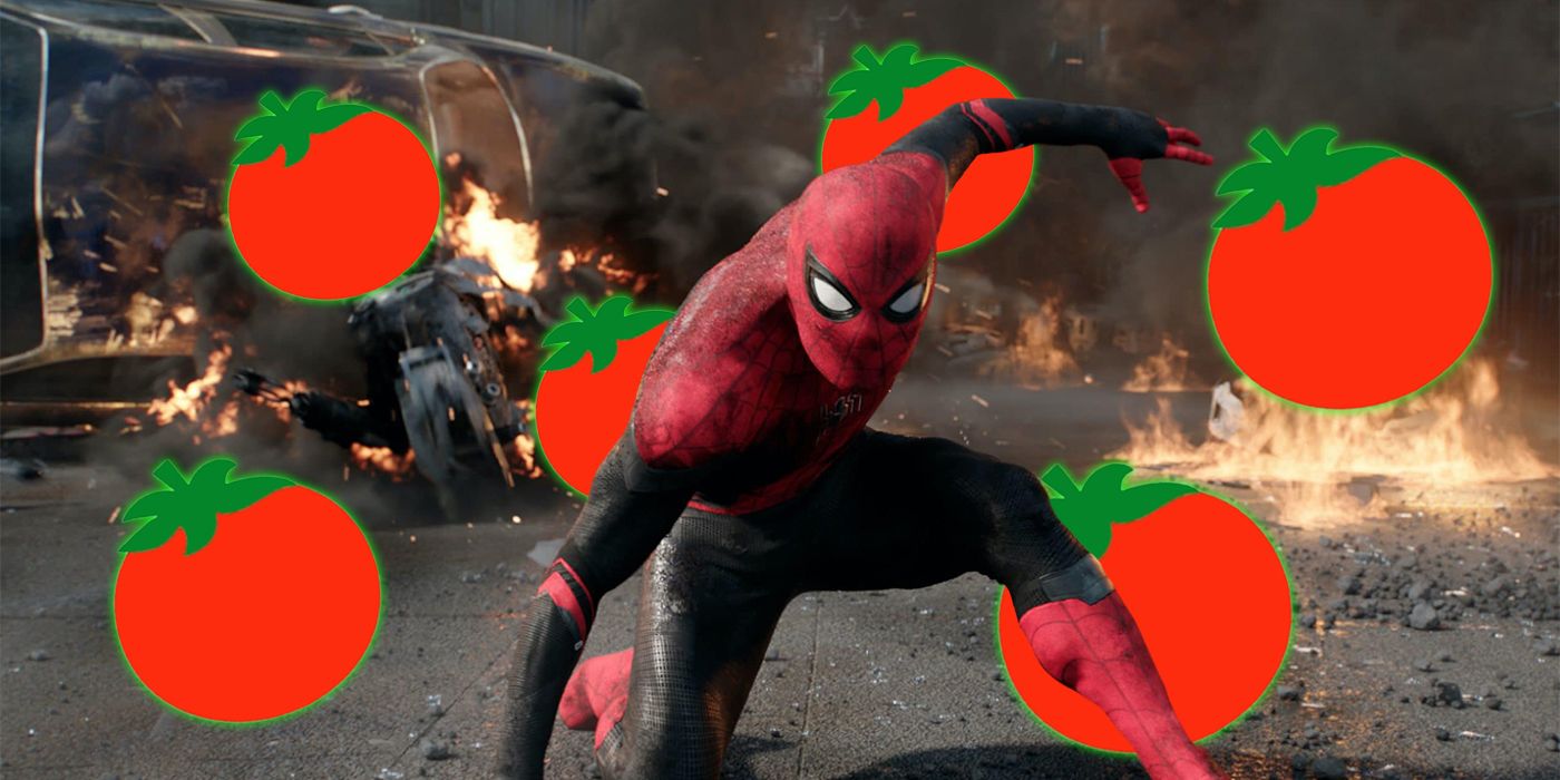 Spider-Man with Rotten Tomatoes logos behind him