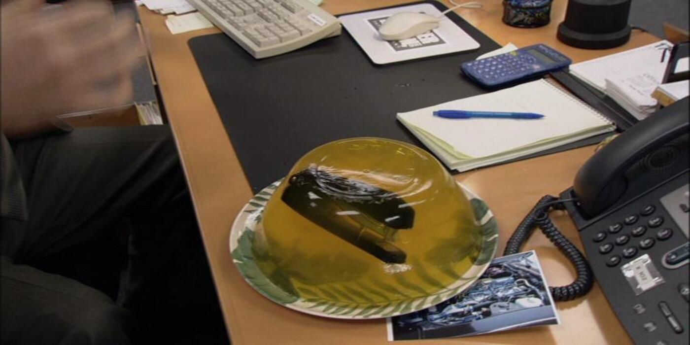 Jim puts Dwight's stapler in Jell-O on The Office 