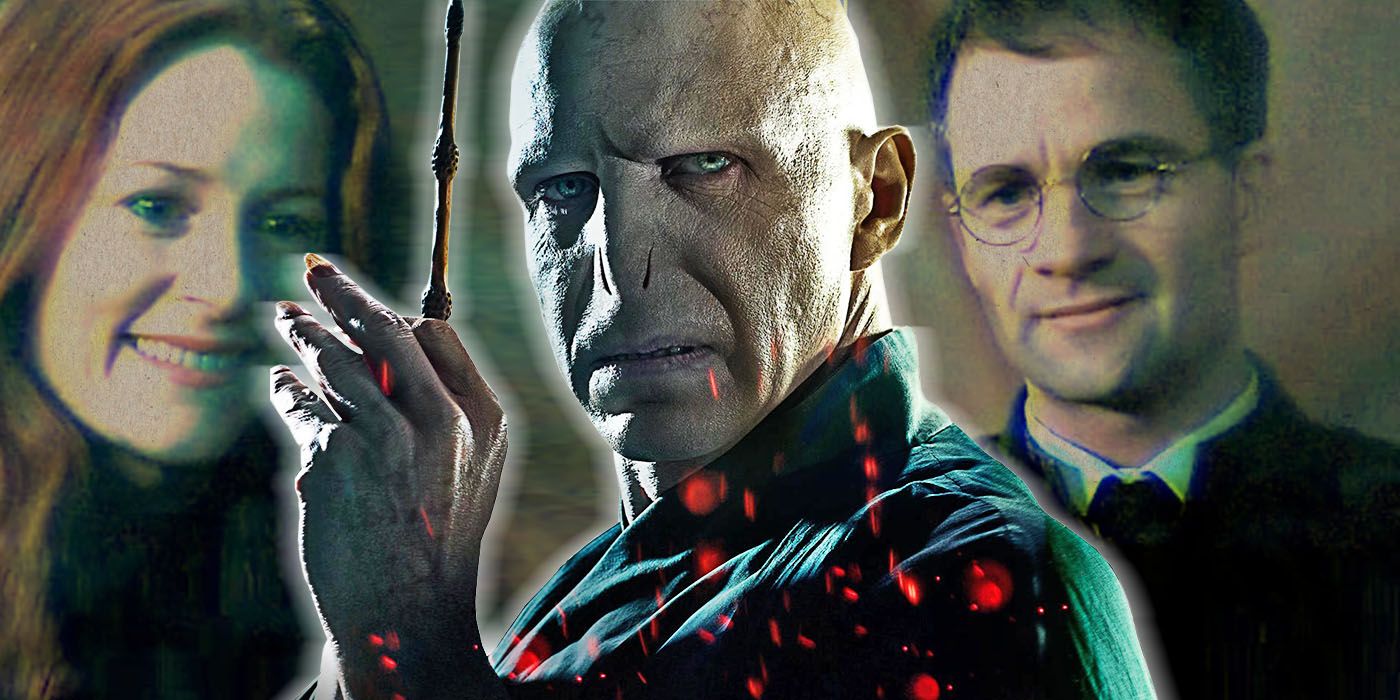 Collage of Voldemort, James and Lily Potter from the Harry Potter films.