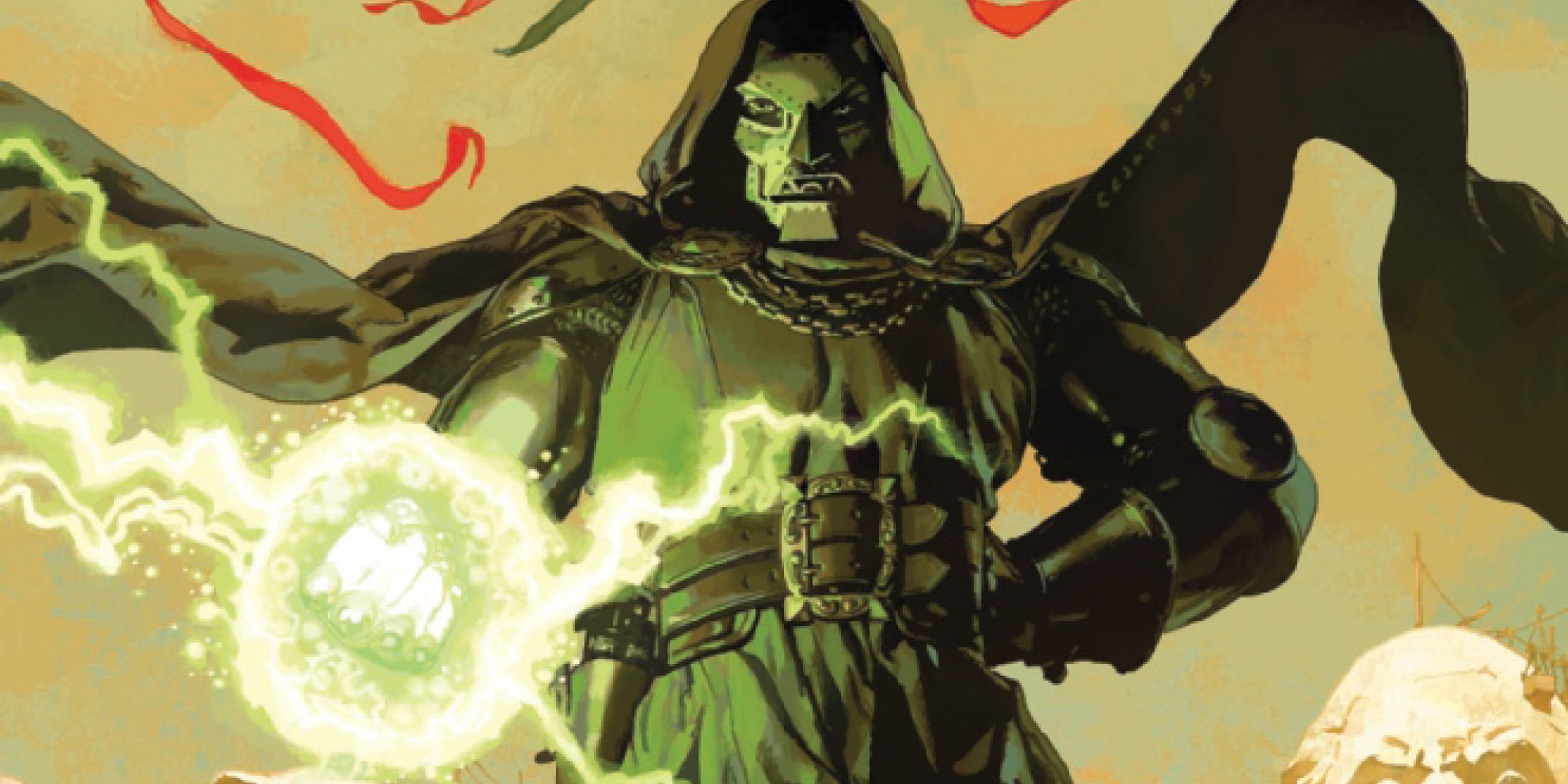 Doctor Doom projects energy from his armored gauntlet in Marvel Comics