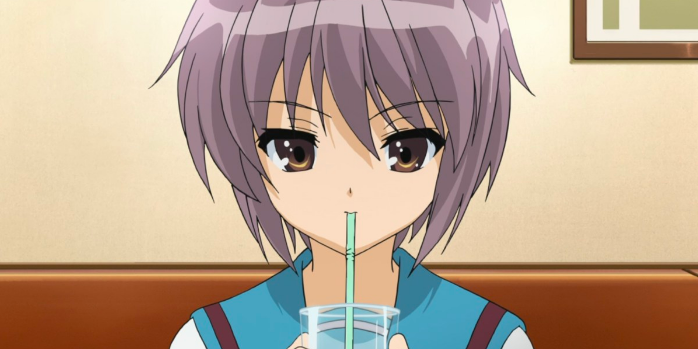 Yuki Nagato drinking with a straw