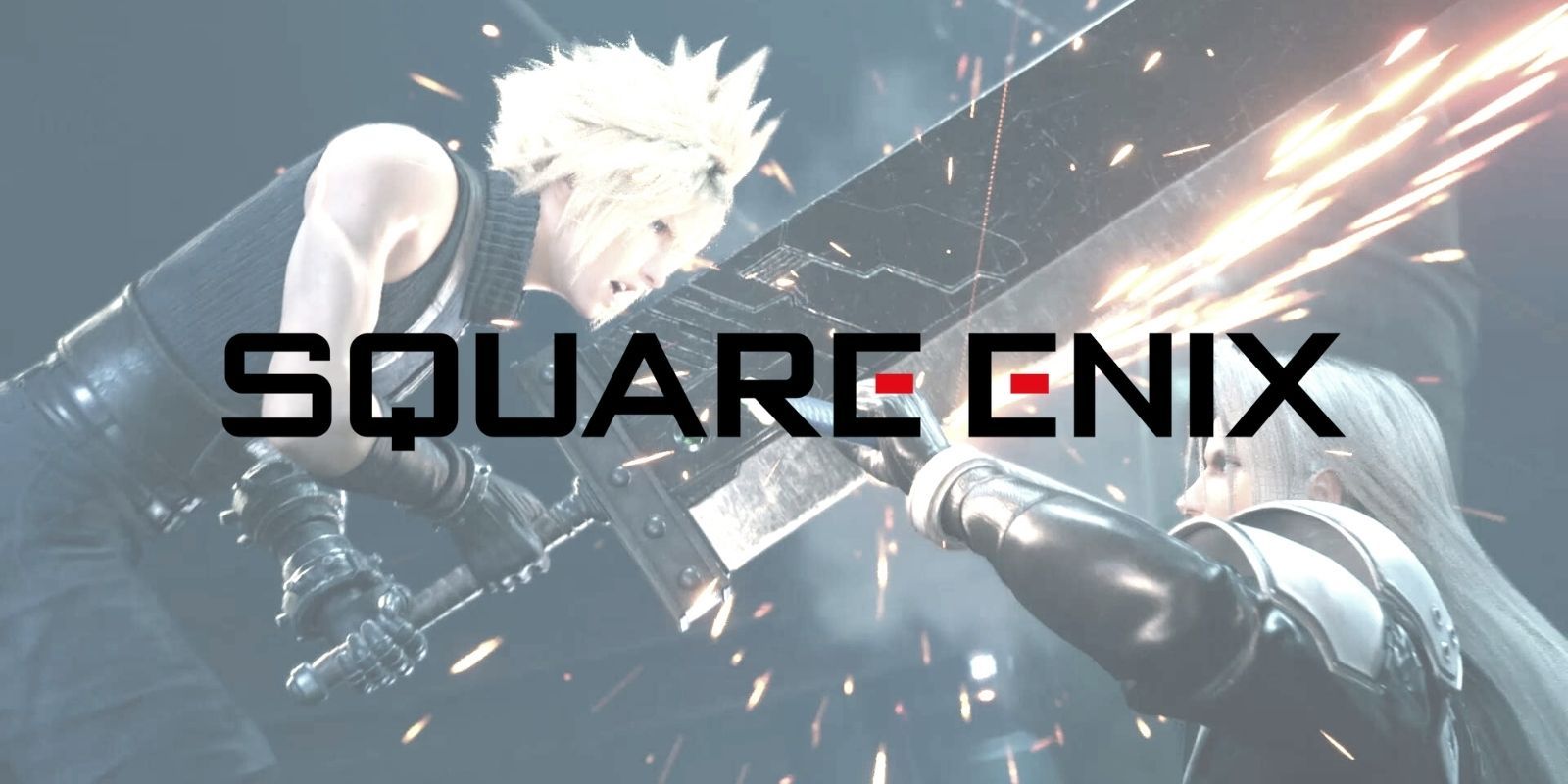 The logo of Square Enix on top of a screenshot from Final Fantasy VII Remake
