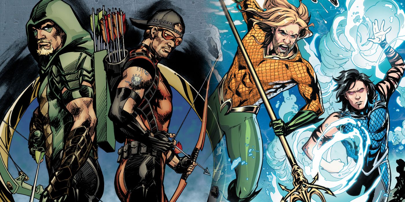 Green Arrow and Arsenal with Aquaman and Tempest
