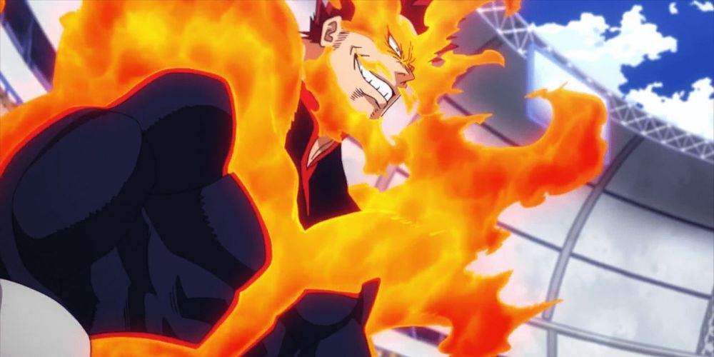 Endeavour using his Hellflame Quirk in My Hero Academia.
