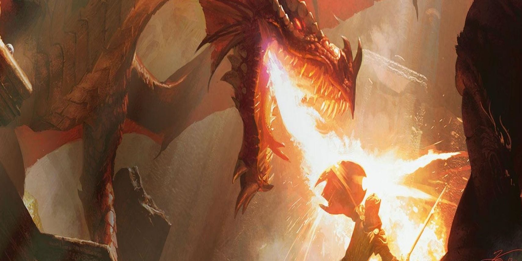 A dragon breathing fire in dungeons and dragons