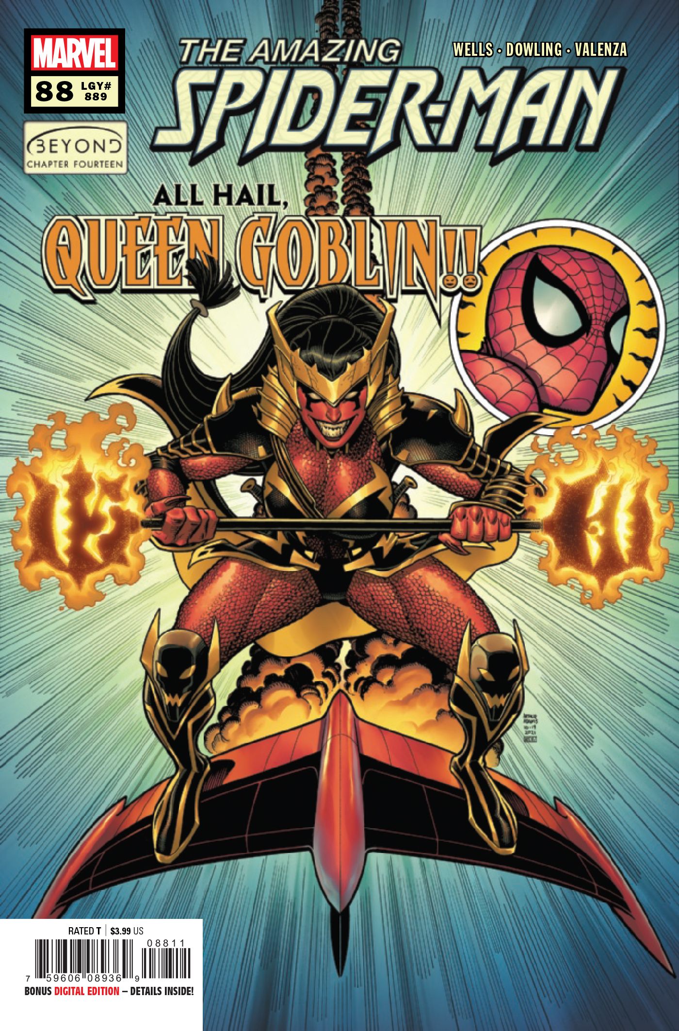 Queen Goblin soars across the main cover for Amazing Spider-Man #88.