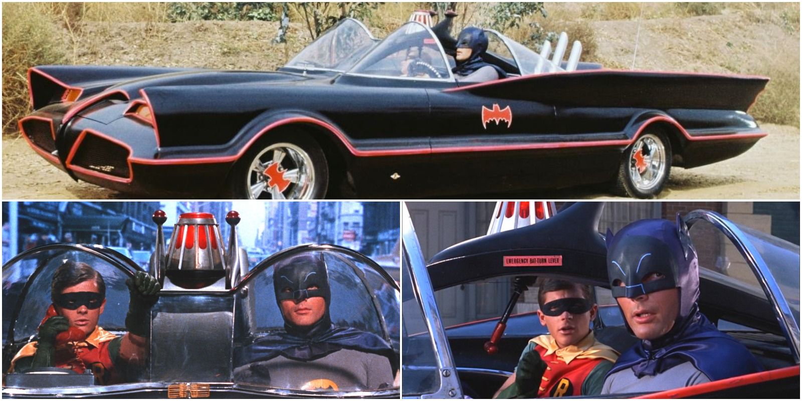 Adam West's Batman Riding the Batmobile with Robin from the 1966 Show