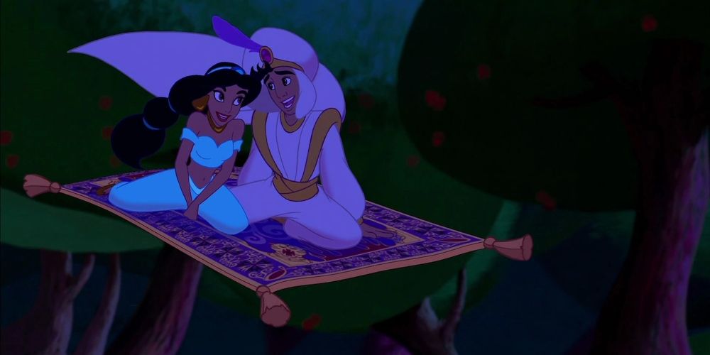 Aladdin and Jasmine on a flying carpet during 'A Whole New World' Aladdin