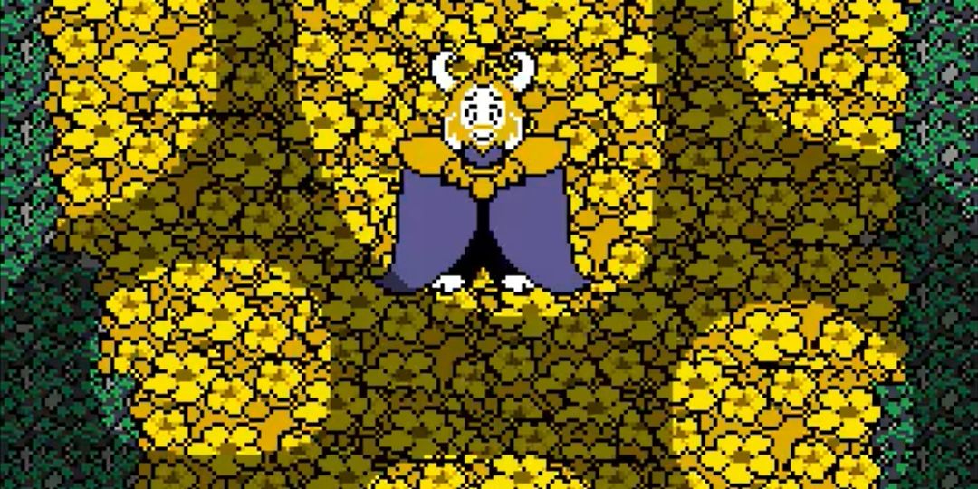 Frisk aborda Asgore Dreemurr em Undertale.