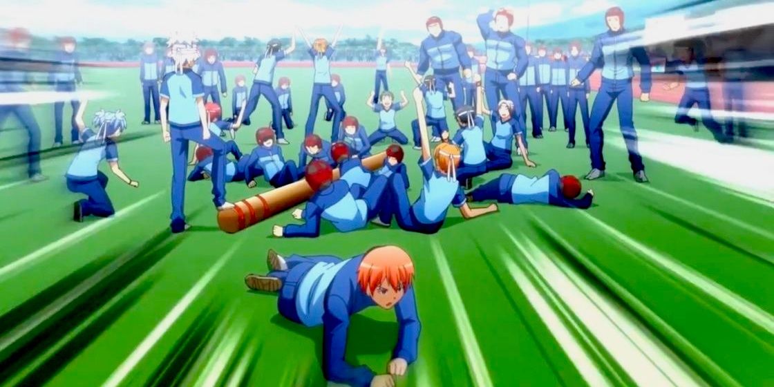 Class E and A compete in pole-felling in Assassination Classroom